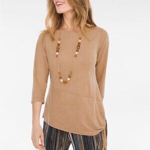 Chico's Travelers collection - Faux Suede back Zipper 3/4 Sleeve Camel - sz M
